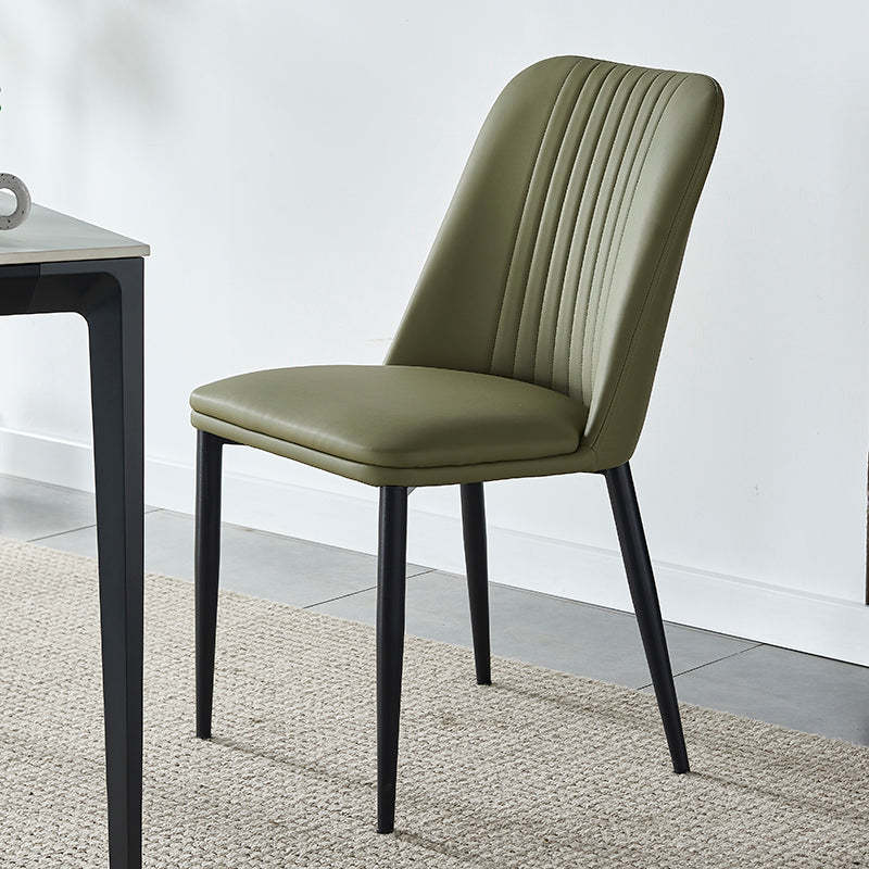 Minimalist Distressed Leather Steel Dining Chair