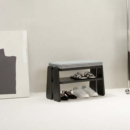 Minimalist Curved Fabric Wood Shoe Bench