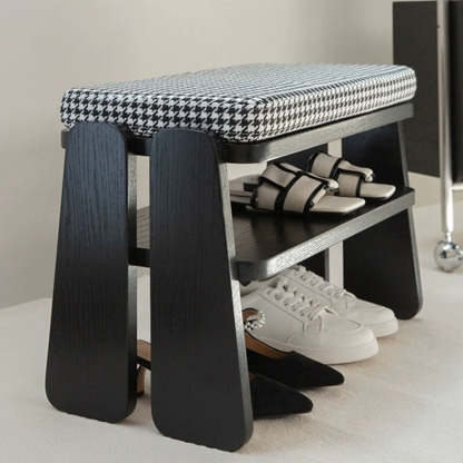 Minimalist Curved Fabric Wood Shoe Bench