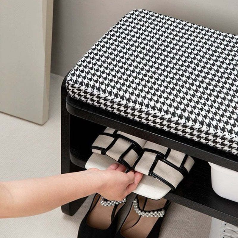 Minimalist Curved Fabric Wood Shoe Bench