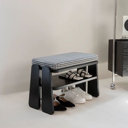 Minimalist Curved Fabric Wood Shoe Bench — Black