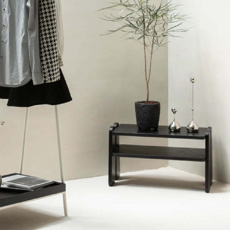 Minimalist Curved Fabric Wood Shoe Bench