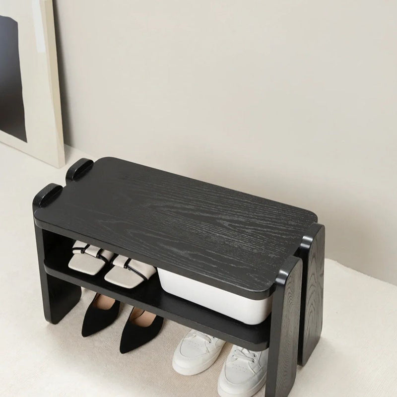 Minimalist Curved Fabric Wood Shoe Bench