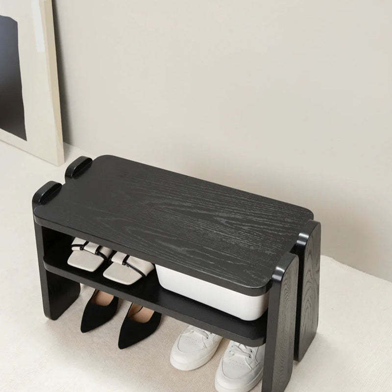 Minimalist Curved Fabric Wood Shoe Bench