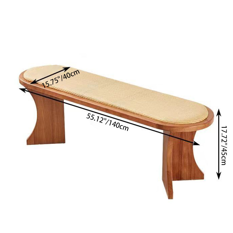 Scandinavian Oval Leather Shoe Bench Low Stool — Rattan Mat / Walnut Color