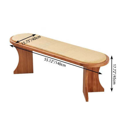 Scandinavian Oval Leather Shoe Bench Low Stool — Rattan Mat / Walnut Color