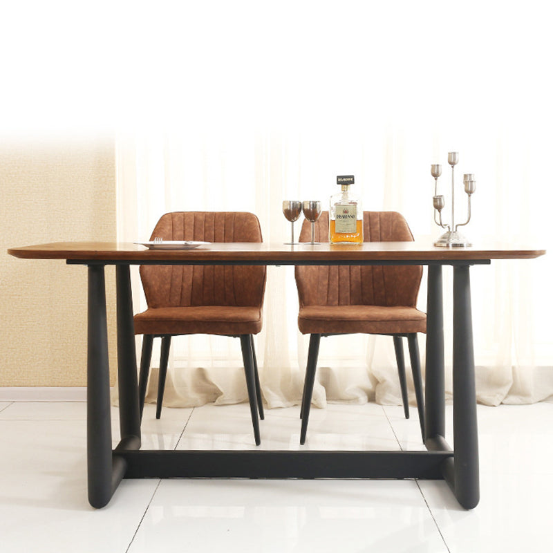 Scandinavian Distressed Leather Wood Iron Dining Chair