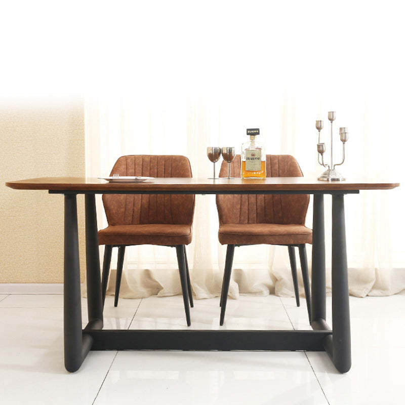 Scandinavian Distressed Leather Wood Iron Dining Chair — Orange