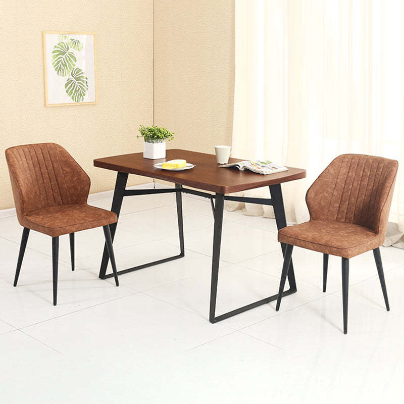 Scandinavian Distressed Leather Wood Iron Dining Chair