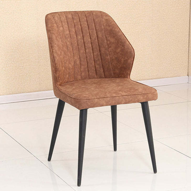 Scandinavian Distressed Leather Wood Iron Dining Chair