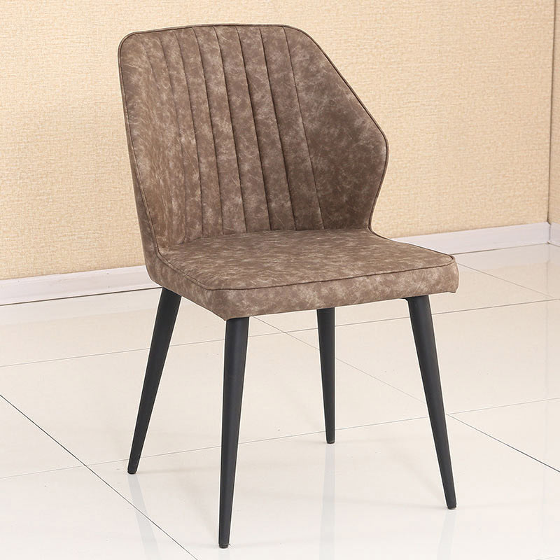 Scandinavian Distressed Leather Wood Iron Dining Chair — Brown