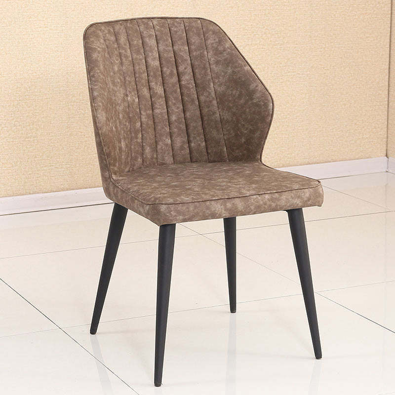 Scandinavian Distressed Leather Wood Iron Dining Chair — Brown