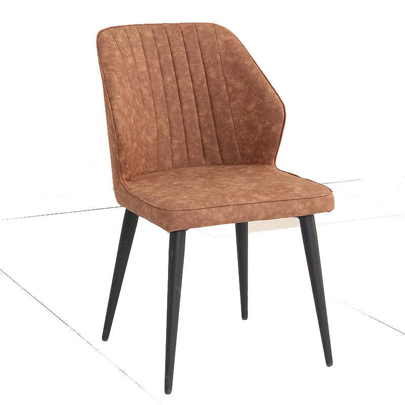 Scandinavian Distressed Leather Wood Iron Dining Chair