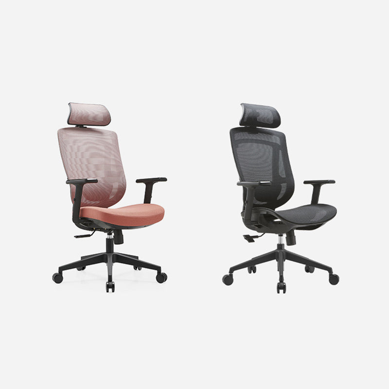 Modern Curved Mesh Metal Reclining Desk Chair with Headrest — Sponge & Gray