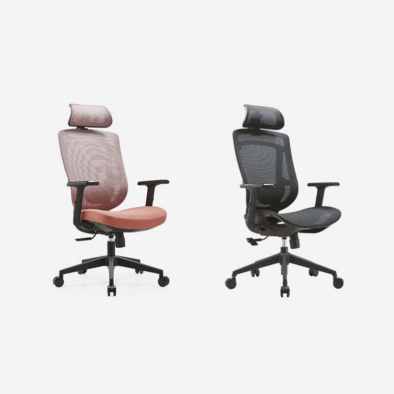 Modern Curved Mesh Metal Reclining Desk Chair with Headrest — Sponge & Gray
