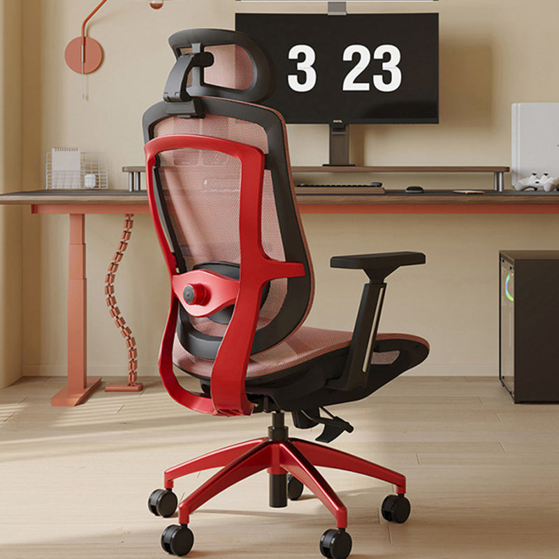 Modern Curved Mesh Metal Reclining Desk Chair with Headrest — Sponge & Black