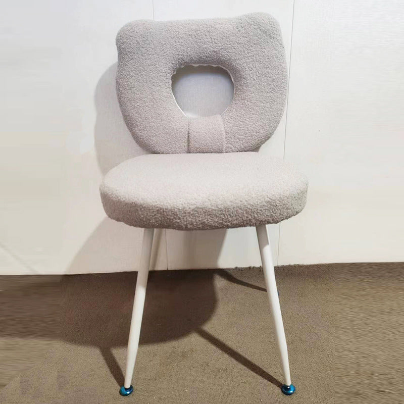 Scandinavian Cream Lambswool Metal Vanity Stool