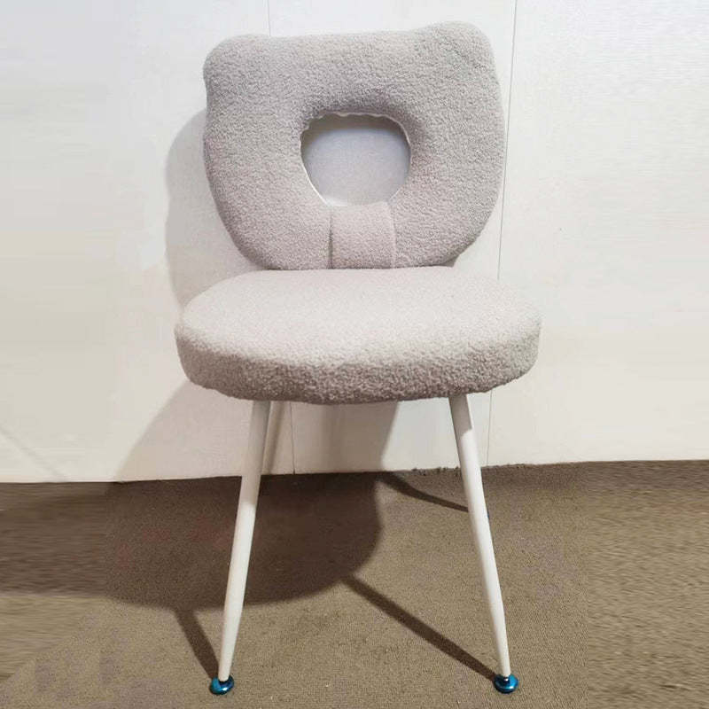 Scandinavian Cream Lambswool Metal Vanity Stool