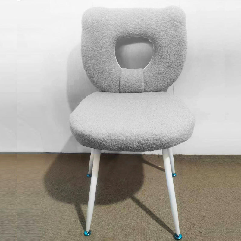 Scandinavian Cream Lambswool Metal Vanity Stool