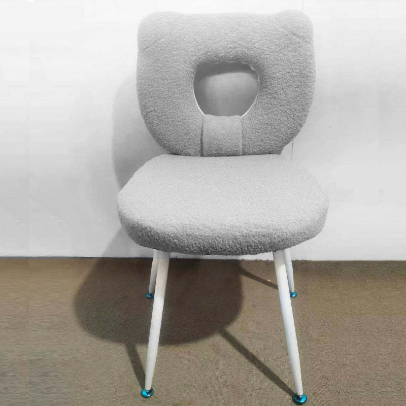 Scandinavian Cream Lambswool Metal Vanity Stool