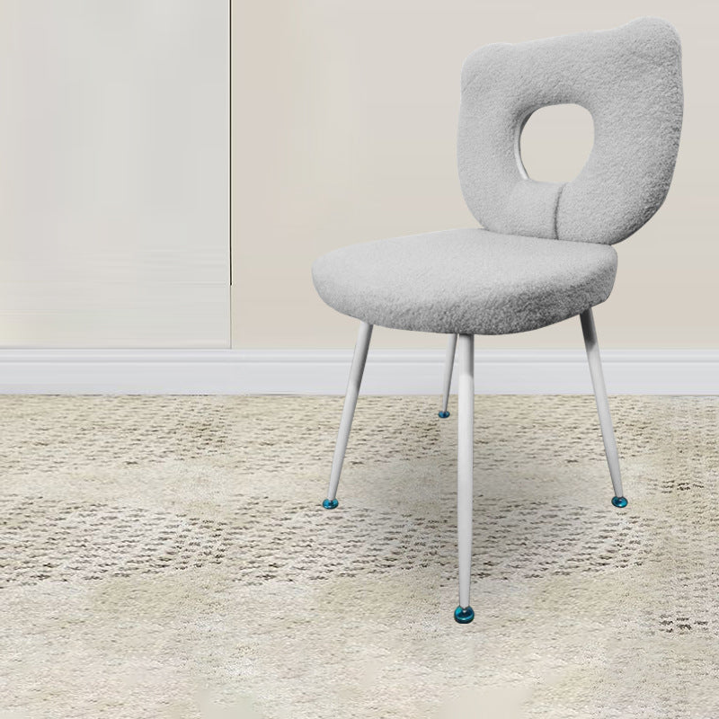 Scandinavian Cream Lambswool Metal Vanity Stool