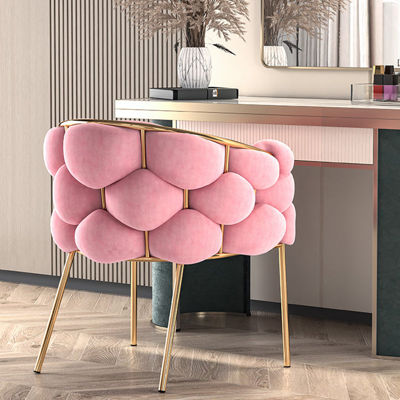 Contemporary Bubble Fabric Metal Vanity Stool — Pink