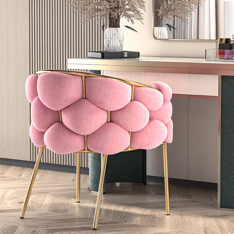 Contemporary Bubble Fabric Metal Vanity Stool — Pink