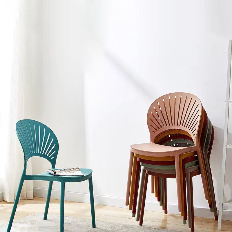Minimalist Hollow Bend Plastic Dining Chair — Dark Blue