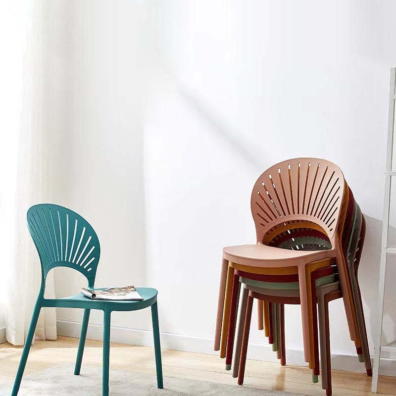 Minimalist Hollow Bend Plastic Dining Chair — Dark Blue