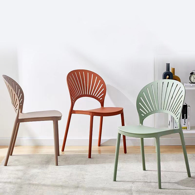 Minimalist Hollow Bend Plastic Dining Chair — Pink