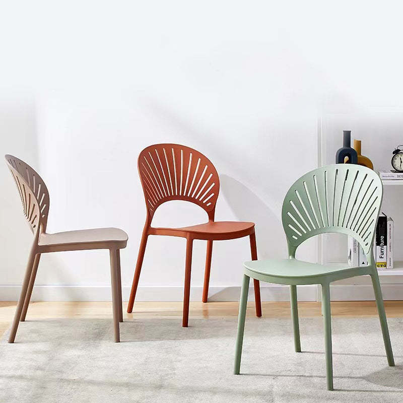 Minimalist Hollow Bend Plastic Dining Chair — Pink