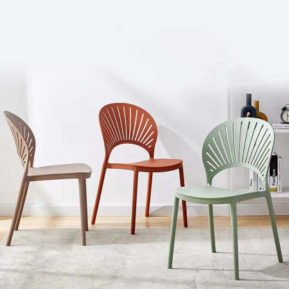 Minimalist Hollow Bend Plastic Dining Chair — Pink