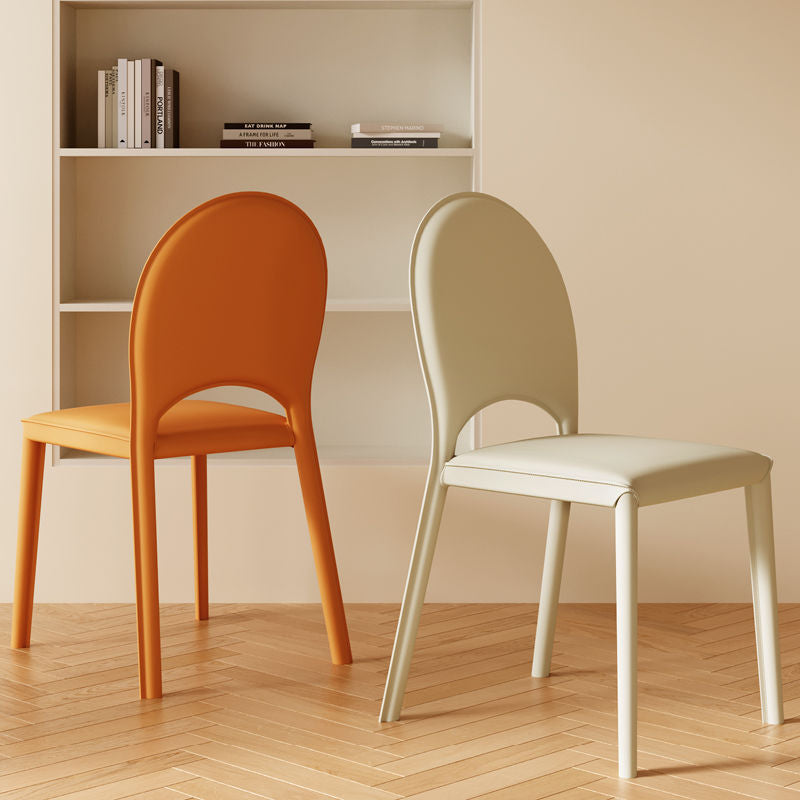 Scandinavian Curved Half-Round Leather Dining Chair — Gray