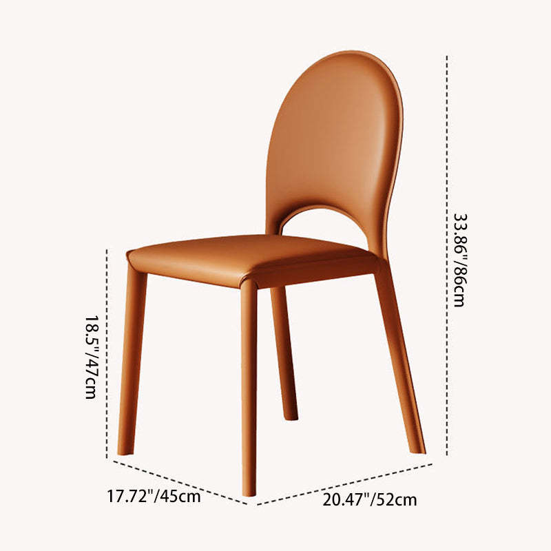 Scandinavian Curved Half-Round Leather Dining Chair — Brown