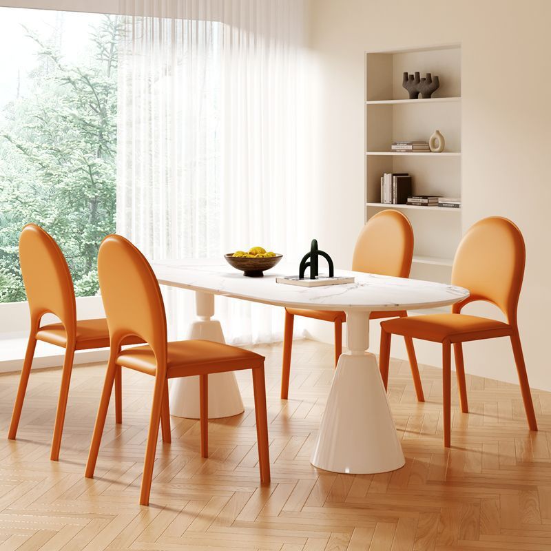 Scandinavian Curved Half-Round Leather Dining Chair — Orange