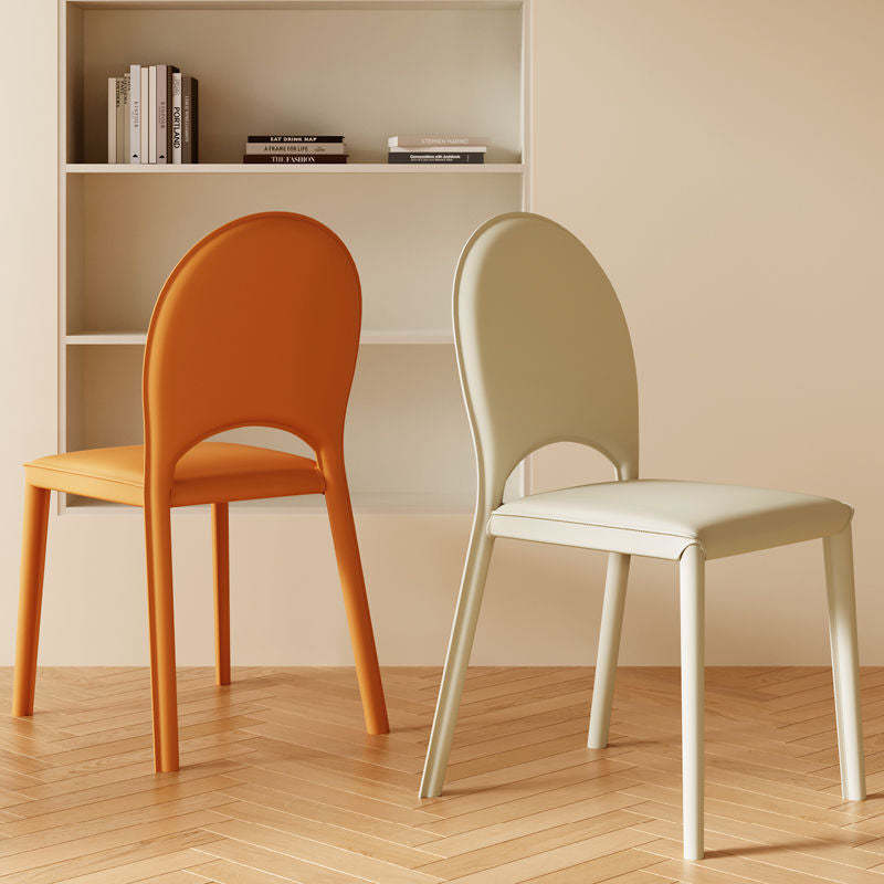 Scandinavian Curved Half-Round Leather Dining Chair — Gray