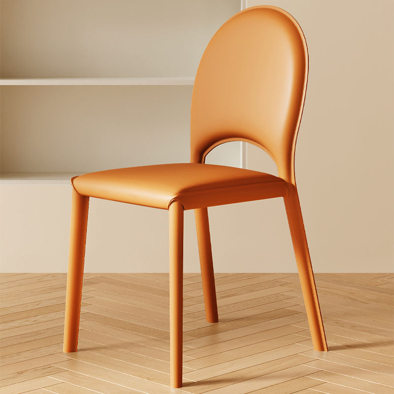 Scandinavian Curved Half-Round Leather Dining Chair