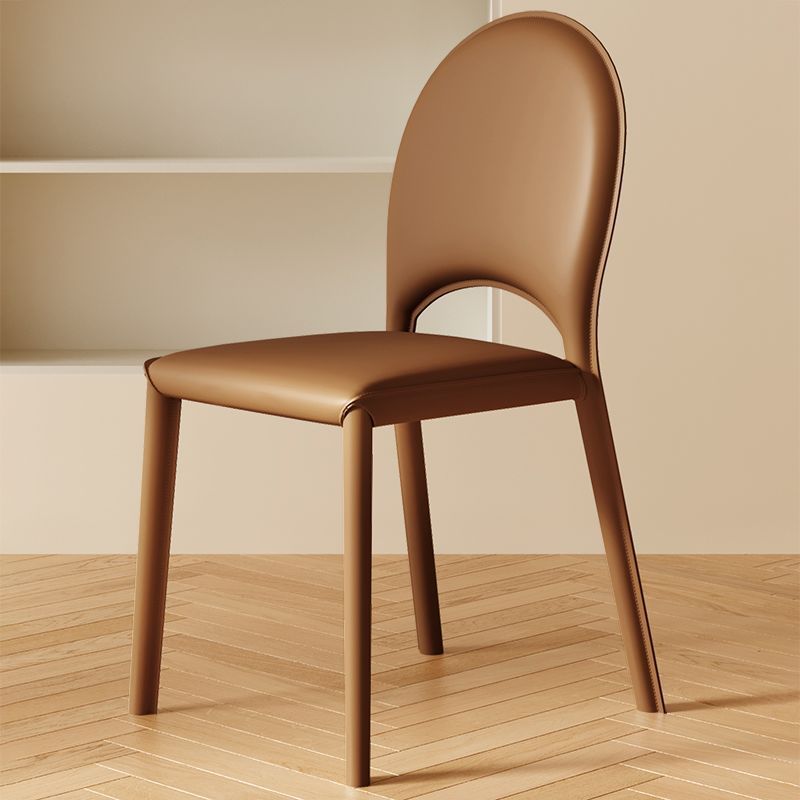 Scandinavian Curved Half-Round Leather Dining Chair