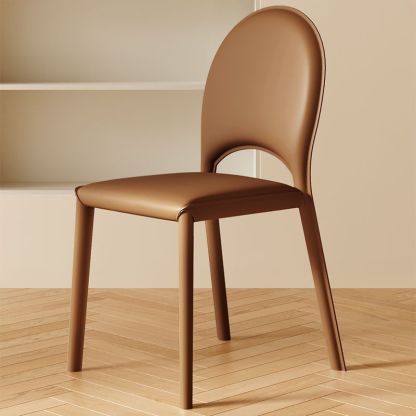 Scandinavian Curved Half-Round Leather Dining Chair