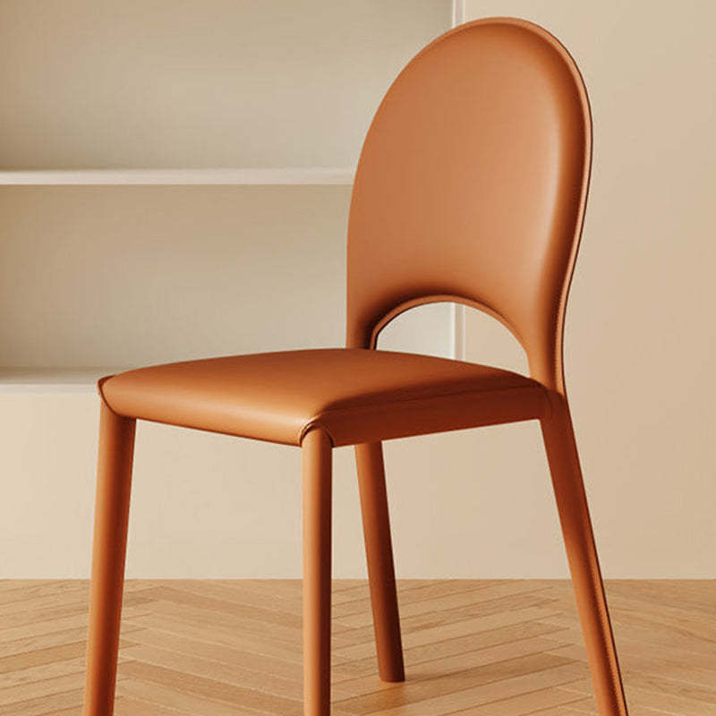 Scandinavian Curved Half-Round Leather Dining Chair