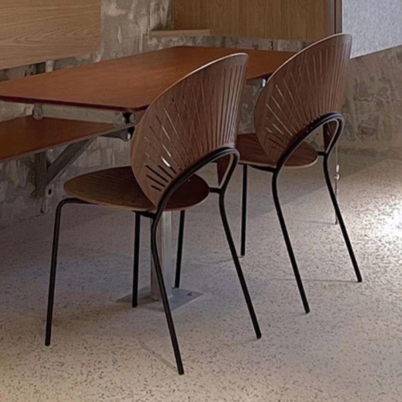Scandinavian Shell Solid Wood Stainless Steel Dining Chair — Walnut Color / Black