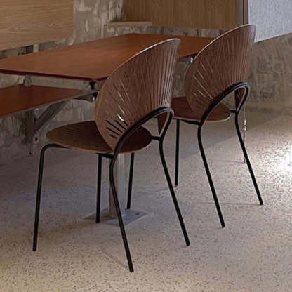 Scandinavian Shell Solid Wood Stainless Steel Dining Chair — Walnut Color / Black