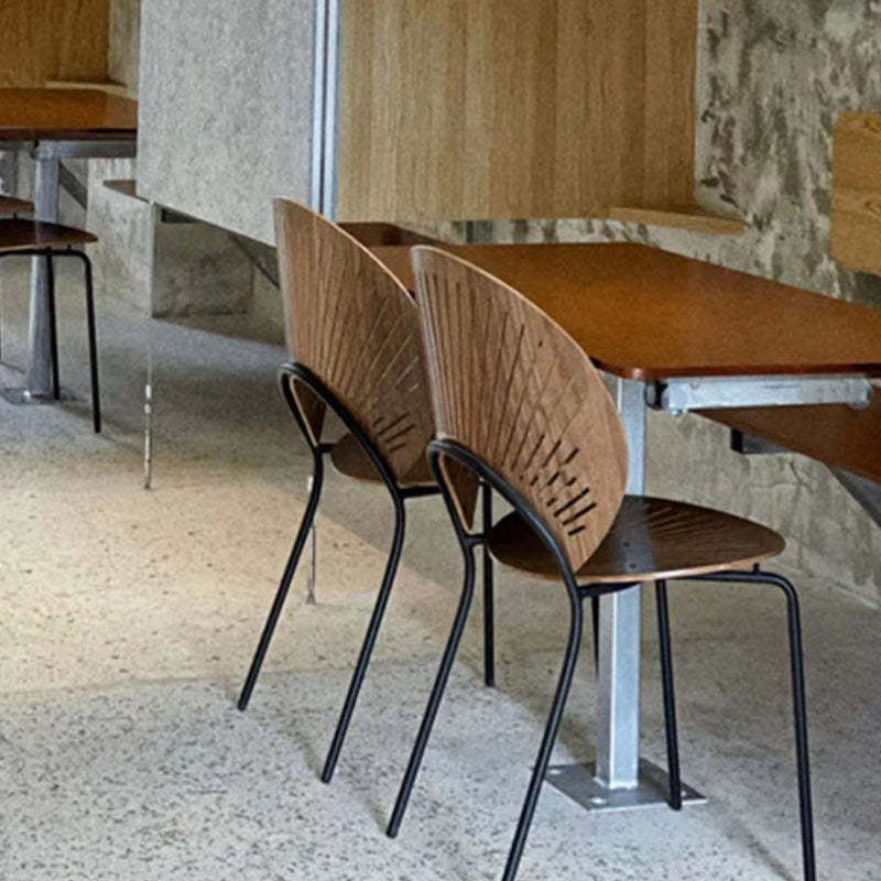 Scandinavian Shell Solid Wood Stainless Steel Dining Chair — Original Wood Color / Silver