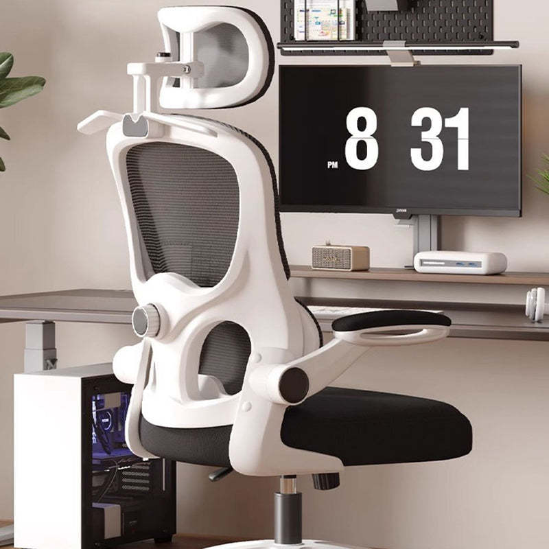Minimalist Double-Back Mesh Steel Desk Chair — White & Gray