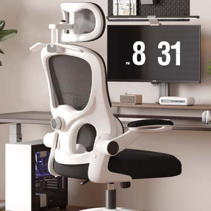 Minimalist Double-Back Mesh Steel Desk Chair — White & Gray
