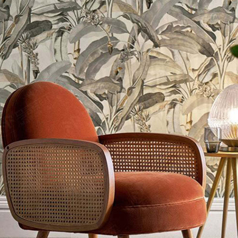 Japanese Curved Lambswool Rattan Accent Chair