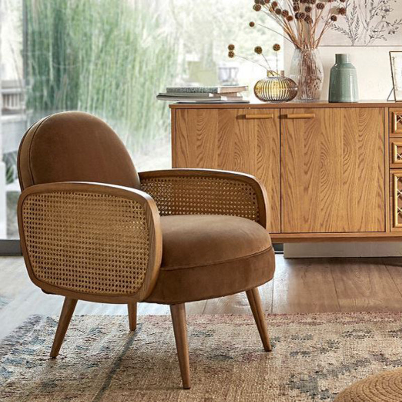 Japanese Curved Lambswool Rattan Accent Chair