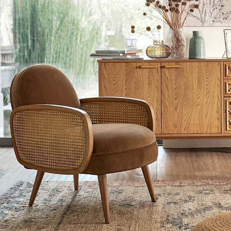 Japanese Curved Lambswool Rattan Accent Chair — White