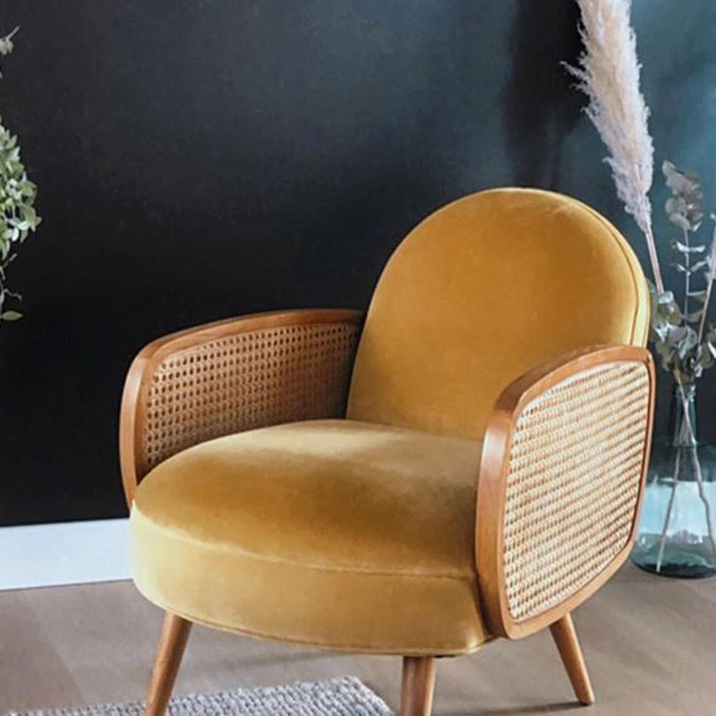 Japanese Curved Lambswool Rattan Accent Chair — Yellow