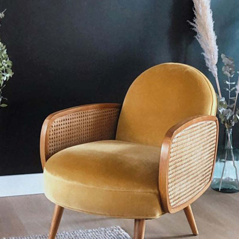 Japanese Curved Lambswool Rattan Accent Chair — Yellow